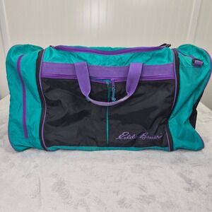 Vintage XL Eddie Bauer Duffel Bag Teal Purple Black 90s Colorblock Large Travel